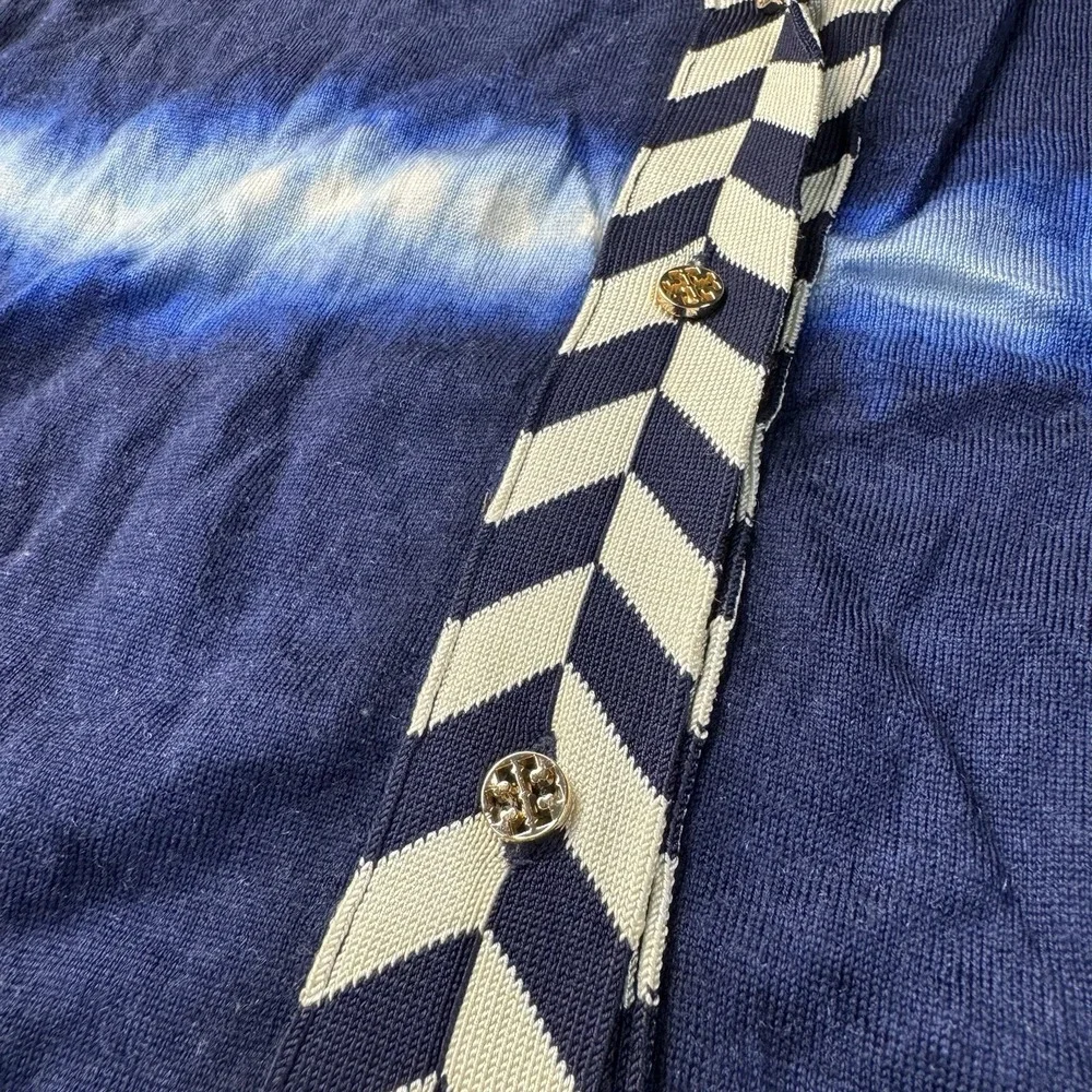 Tory Burch‎ Blue Cardigan Sweater Navy Small Nautical Tie Dye *flaws